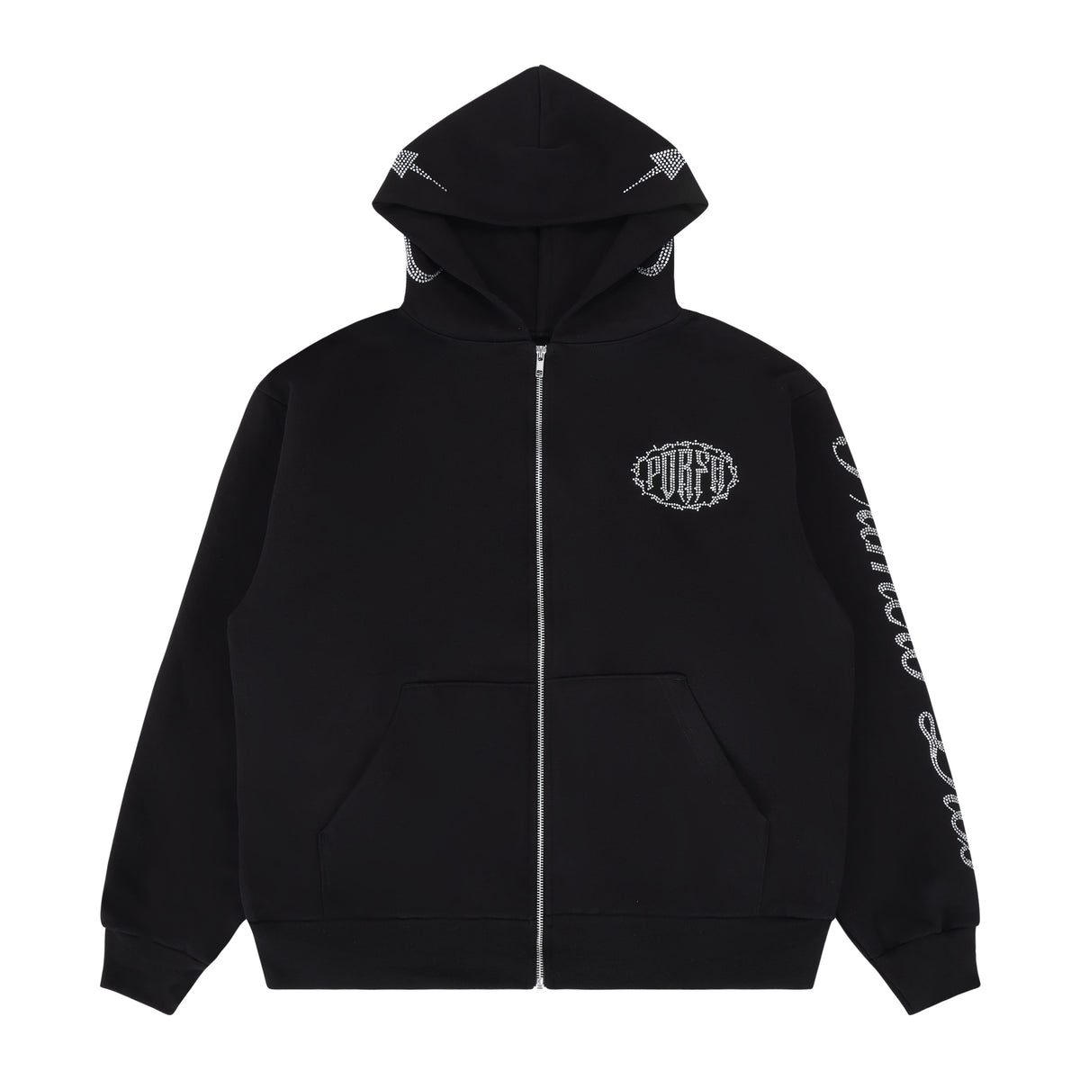 PORFA STAR ZIP HOODIE BLACK