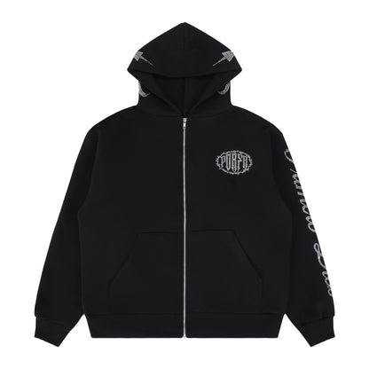 PORFA STAR ZIP HOODIE BLACK