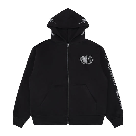 PORFA STAR ZIP HOODIE BLACK