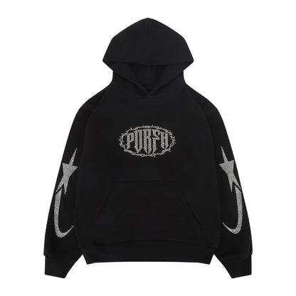 PORFA RHINESTONE HOODIE - BLACK