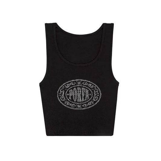 RHINESTONE PORFA RIB TANK - BLACK