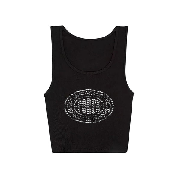 RHINESTONE PORFA RIB TANK - BLACK