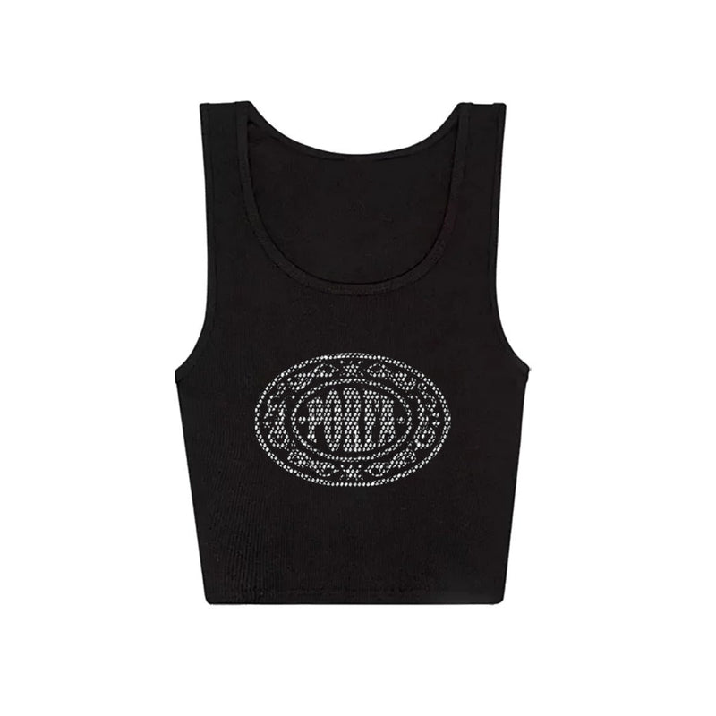RHINESTONE PORFA RIB TANK - BLACK